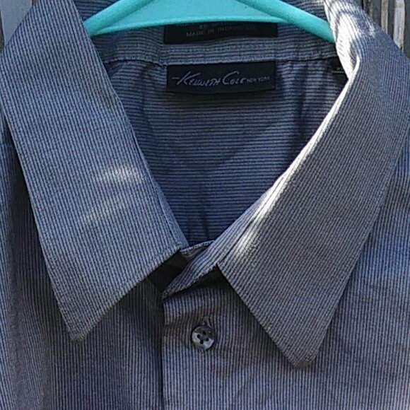 Kenneth Cole Men's Gray Black Pinstripe Button Down - 17 - 32/33 - Picture 3 of 12